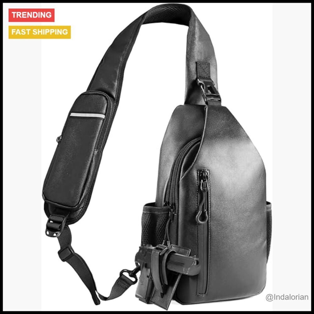 Tactical Sling Bag Vegan Leather Concealed Carry Crossbody Anti-Theft